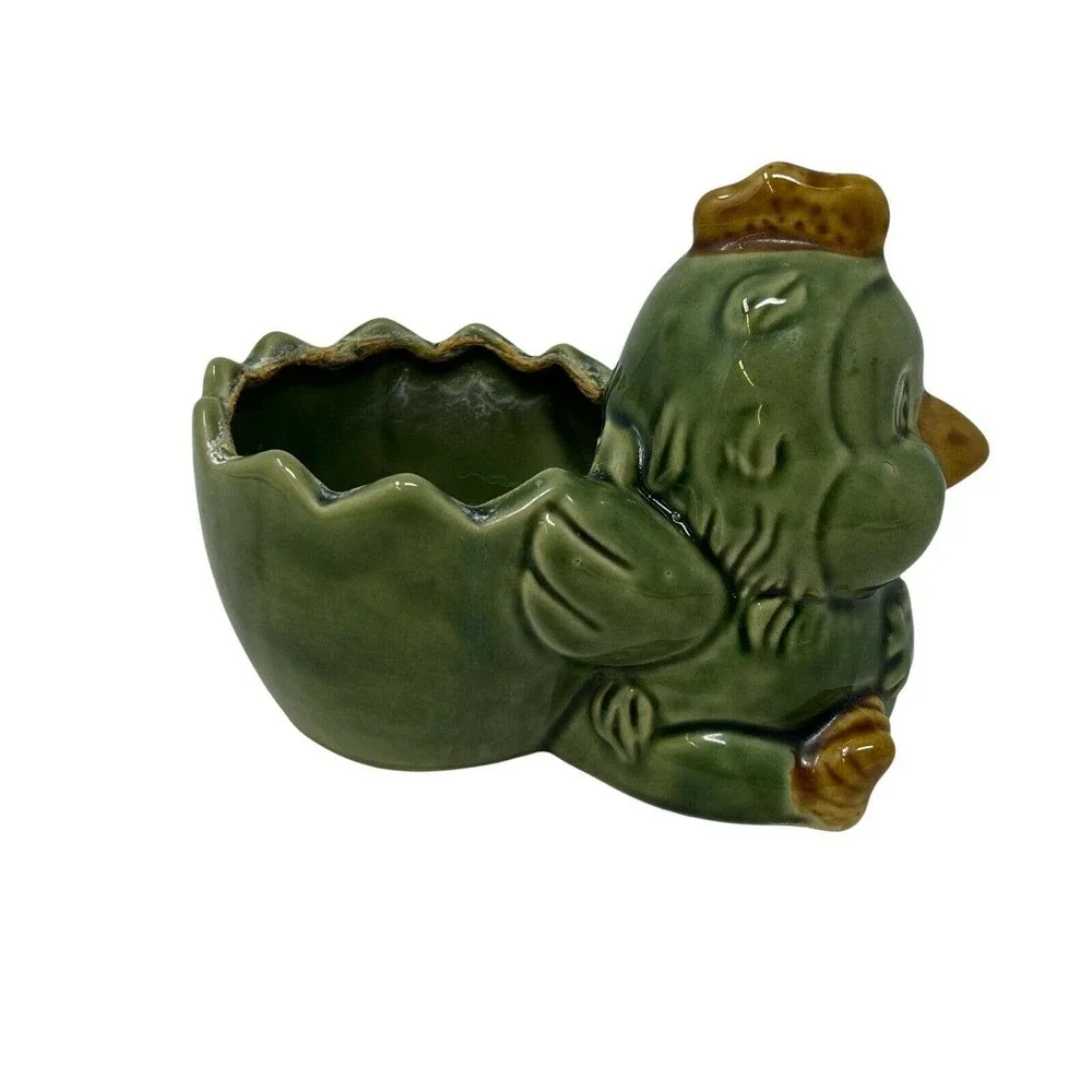 Vintage‎ Green Glazed Ceramic Pottery Duck Planter Retro